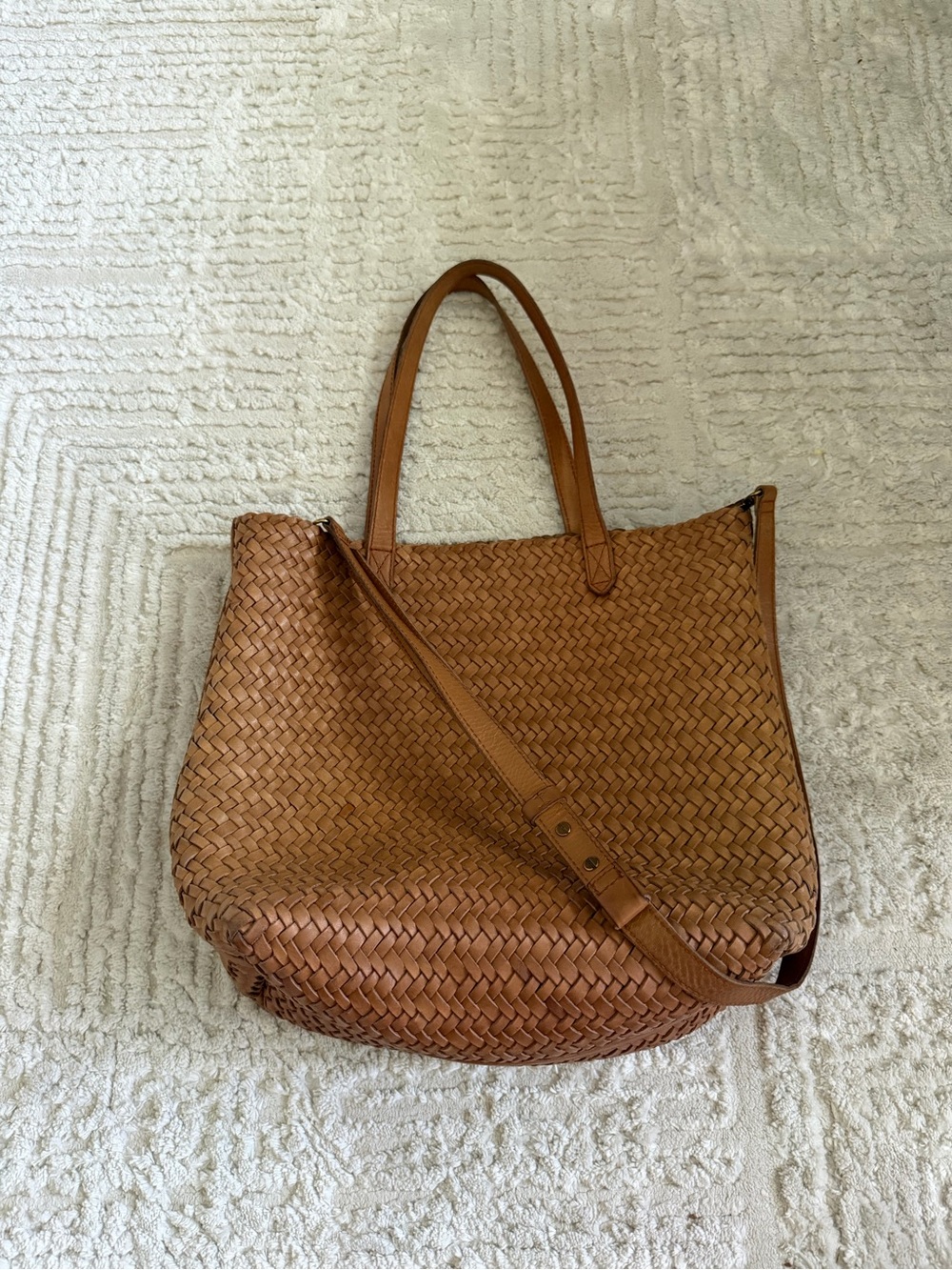 Madewell Tan Woven Leather Transport Tote Bag